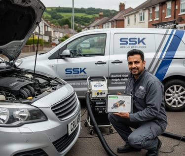 SSK Mobile Mechanics servicing a car at customer’s home in Bradford