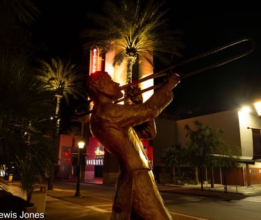 Buddy Rogers statue in front of Mary Pickford Theater, Cathedral City, Coachella Valley