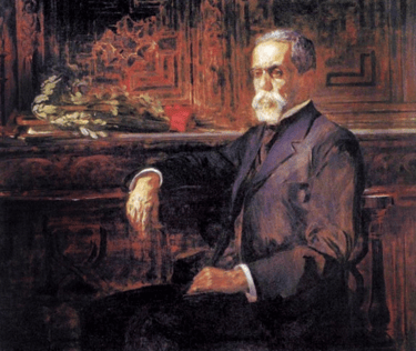 Painting portrait of Machado de Assis by Henrique Bernardelli showing the author seated in a formal