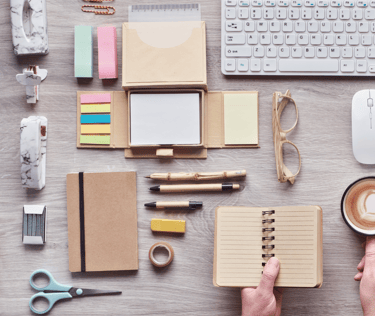 different stationery supplies