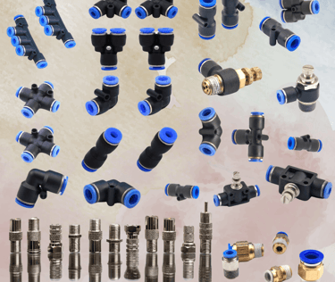 a variety of different types of pneumatic fittings & accessories