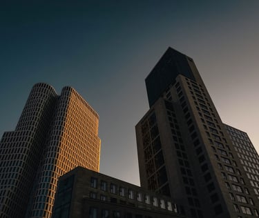 Skyline-Ansicht als Repräsentation für hochklassiges IT-Consulting und Management.
