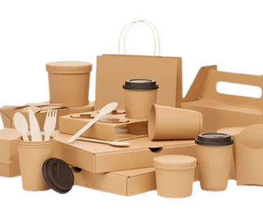 a group of cardboard boxes with a variety of utensils