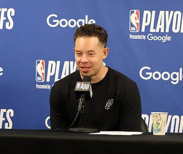MAY 6: Head Coach Mitch Johnson of the San Antonio Spurs after game 2 against the Timberwolves