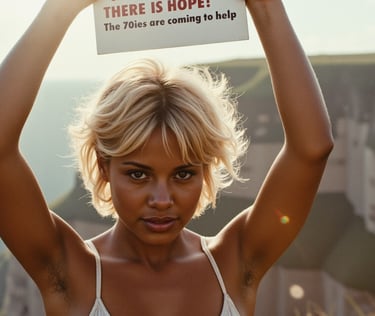 a woman holding a sign that says there's hope