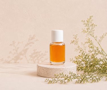 Artemisia annua leaves and flowering tops beside sweet wormwood essential oil