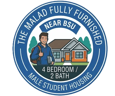 "Fully furnished 4-bedroom male student housing rental near Boise State University (BSU)."