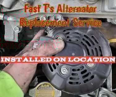 Fast T's Technicians arm reaching into an engine and removing a cars alternator in Iowa