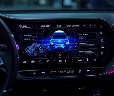 Interface digital com IA integrada, mostrando o avanço tecnológico nos automóveis de 2026.