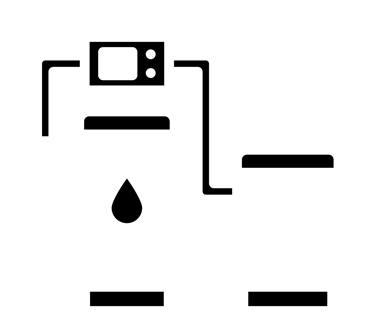 White outline icon of a whole house water softener system with filtration tank and brine tank.