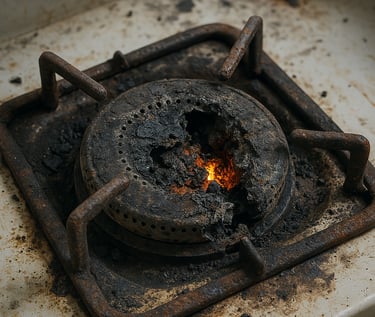 damaged gas burner