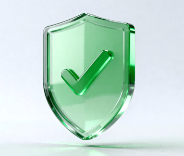 3D glassmorphism icon of a shield with a checkmark, for zero-risk quality assurance.