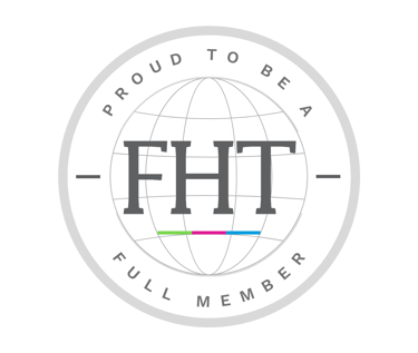 FHT full member badge verifying professional insurance and Level 4 sports massage qualification.