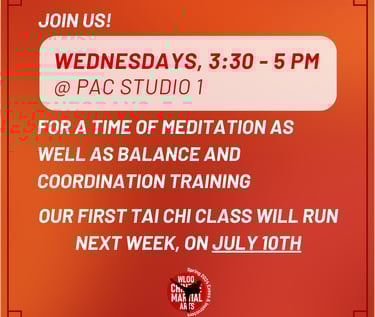 Tai Chi training, meditation, balance and coordination