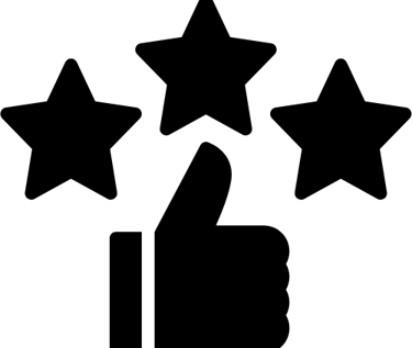 desenho de uma mão com o polegar levantado com três estrelas