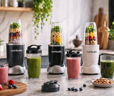 Best blender for protein shakes with Nutribullet blenders and fresh smoothies on kitchen counter