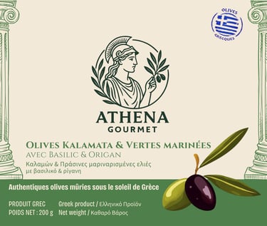 Olives kalamata et vertes marinées avec basilic et origan
