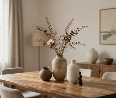 Close-up of a natural washed linen tablecloth draped over a rustic wooden edge, a handmade ceramic bowl resting on top, diffused side light highlighting the fabric weave.