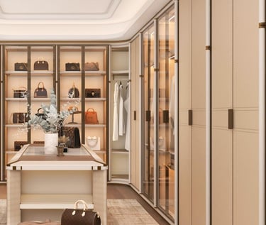 Warm contemporary wardrobe system for villas and apartments.