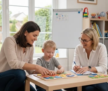 Mother and child engaging in PMT with a professional