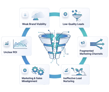 Demand generation challenges infographic showing common obstacles to pipeline growth.