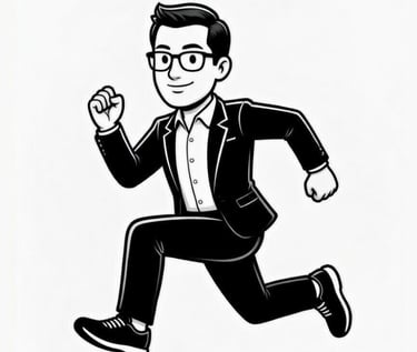 Black and white cartoon male in running pose