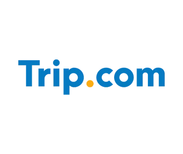 Official blue and orange Trip.com logo isolated on a solid black background.