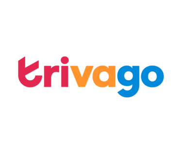 Trivago logo featuring colorful text in red, orange, and blue on a solid black background.