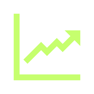 Chart icon in green, with a rising line, representing the exciting business modelling completed by Stelarator