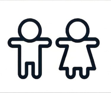 Simple black and white line icons representing a boy and a girl standing side by side.