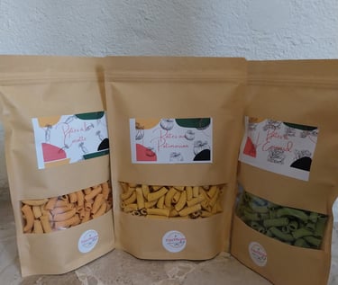 pack gourmand composée de pâtes a la carotte, potimarron et epinards, doux pour l'estomac, fer