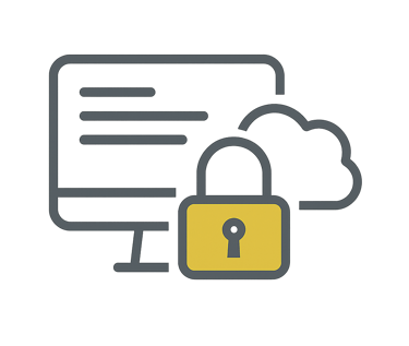 Computer monitor, cloud, and padlock icon representing secure and confidential communication with Li