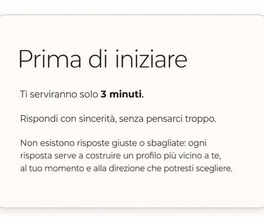 Card informativa prima di iniziare il test gratuito La Bussola Digitale per scoprire quale attività
