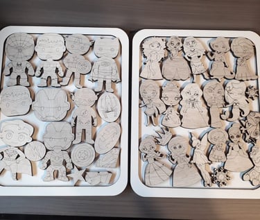 juego de encastre infantil princesas y superhéroes en madera calado con laser