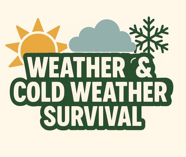 Weather Survival banner with sun, cloud, snowflake — cold weather prepping, outdoor survival in harsh climate header image