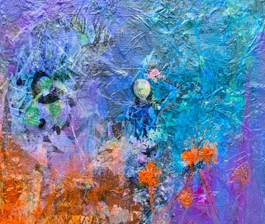 a painting of a pixie in a field of flowers