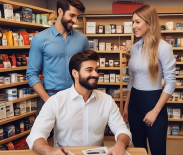 A friendly consultant discussing with a client in an office.