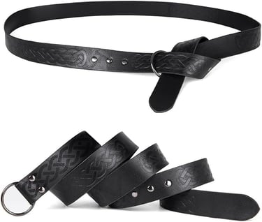 Viking Style Black Genuine Leather Belt for Men. Embossed