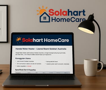 Logo solahart Home Care pada sebuah ruangan kerja yusuf