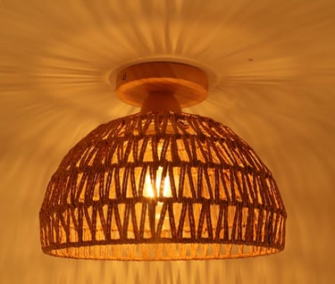 MNK-LC33 Lampada da soffitto in stile boho, paralume design in corda di canapa, lampadina a LED