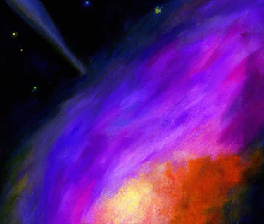 a painting of a purple and yellow galaxy - like object