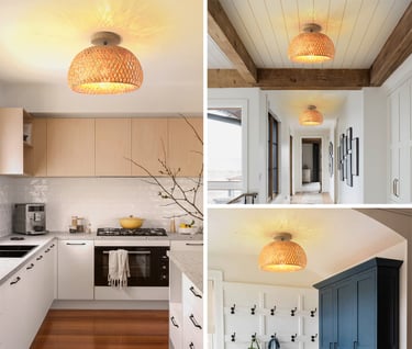MNK-LC23 Bamboo Weaving Ceiling lamp Agricultural House Wind Woven Lamps