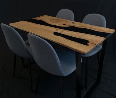 4 Seater Oak Dining Table angle view with chairs