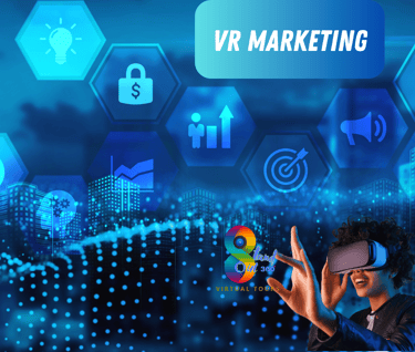 a man in a virtual reality vr headset with virtual reality marketing