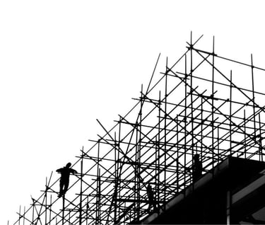 a man is climbing up a scaffold of scaffolding scaffolding