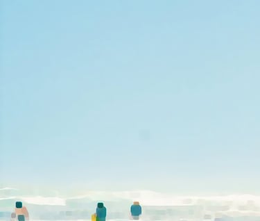 a group of people standing on a beach