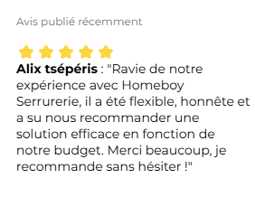 Suggestion de Homeboy Serrurerie grâce à une bonne expérience