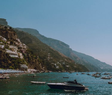 Beautiful beach on the Amalfi Coast in Italy during the summer.