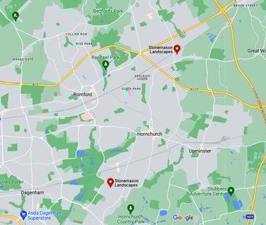 Stonemason Landscapes Google Maps Locations Romford - Hornchurch - Gidea Park- Brentwood - Upminster