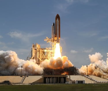 A rocket ship taking off representing fast time to value in saas.